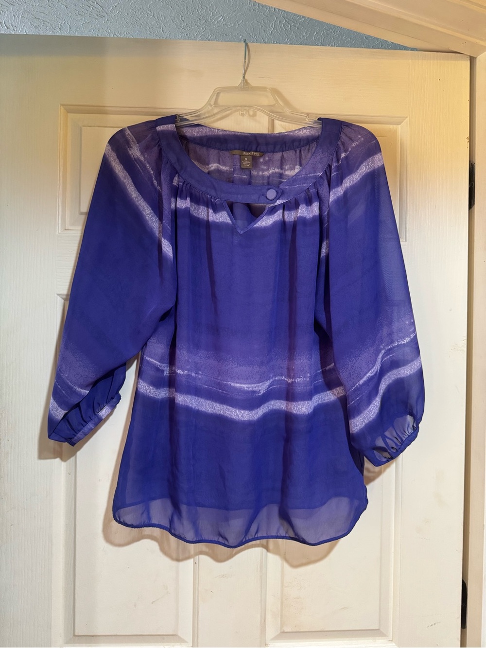 Willi Smith Purple Sheer Striped Peasant Blouse